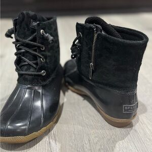 Sperry Black Duck Boots Sturdy Rubber Sole - black leopard